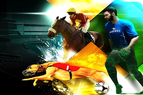 Composite abstract graphic of various virtual sports elements.